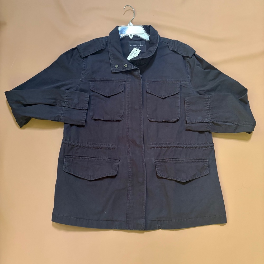 Aeropostale Mens Field Military Jacket Black Utility Field Coat XL NEW Cargo